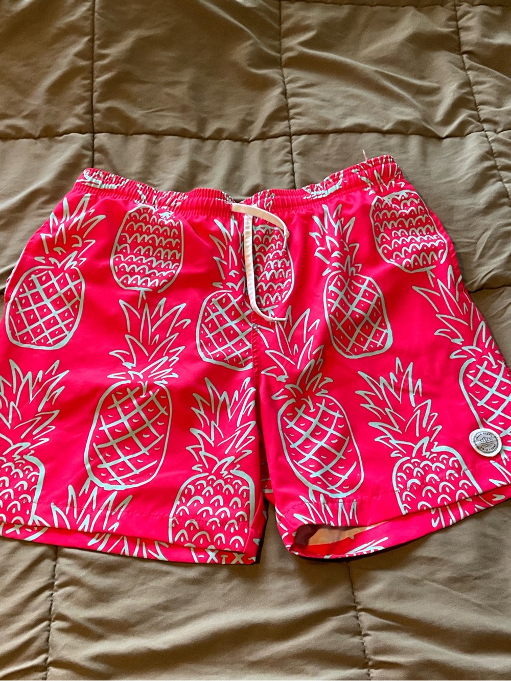 Brooklyn Cloth Men's Swim Trunks Surf Ave Size L Pink W Pineapple Pattern